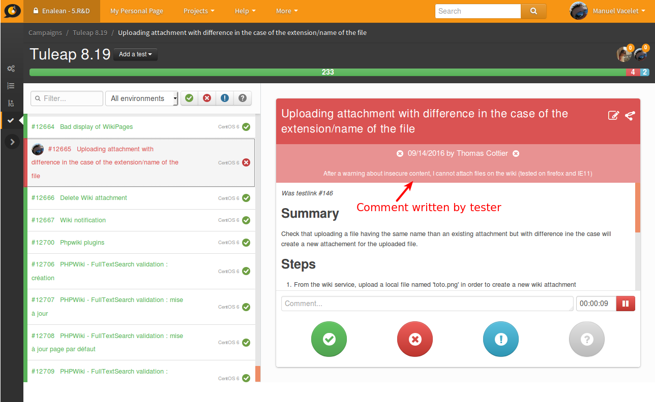 Test Management test fail