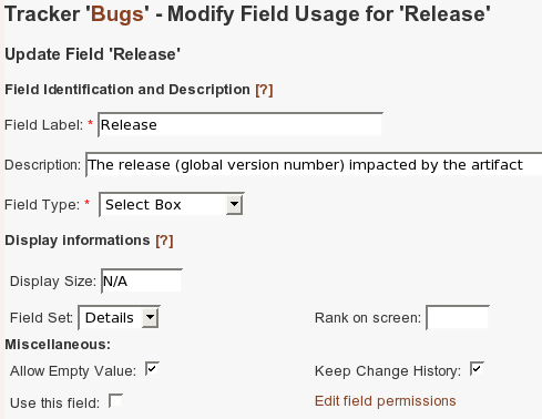 Tracker field usage settings