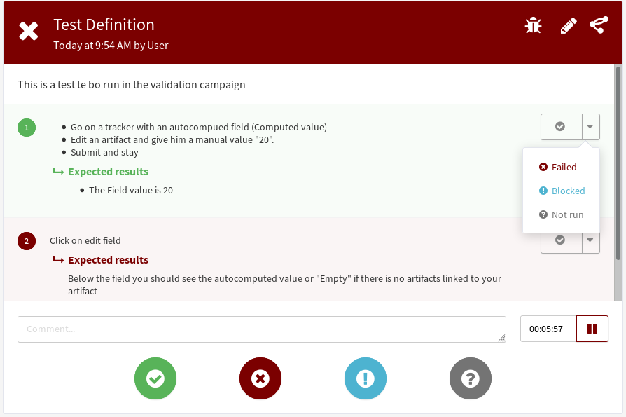 Test Management test step